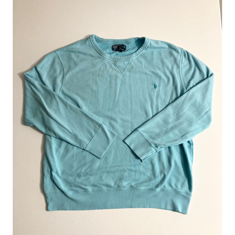 Polo Ralph Lauren Mens XXL Light Blue Crewneck Sweatshirt Pony Logo V-Stitch
